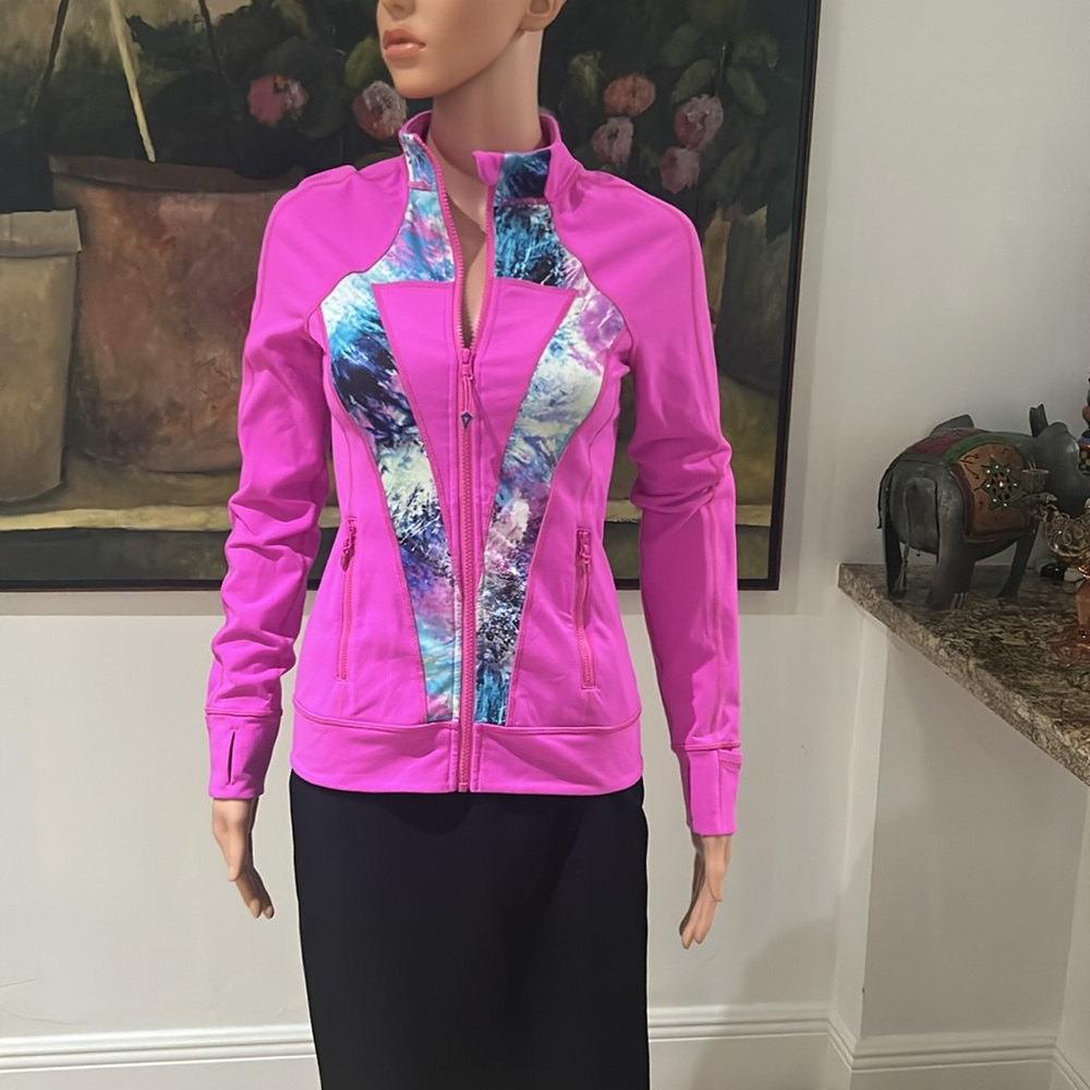 lululemon athletica Pink Zip Front Jacket with Multicolor Print Panels